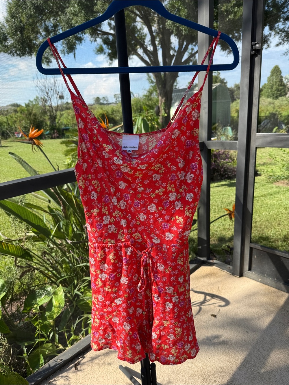 Skylar + Madison Red Floral Tie-Waist Romper